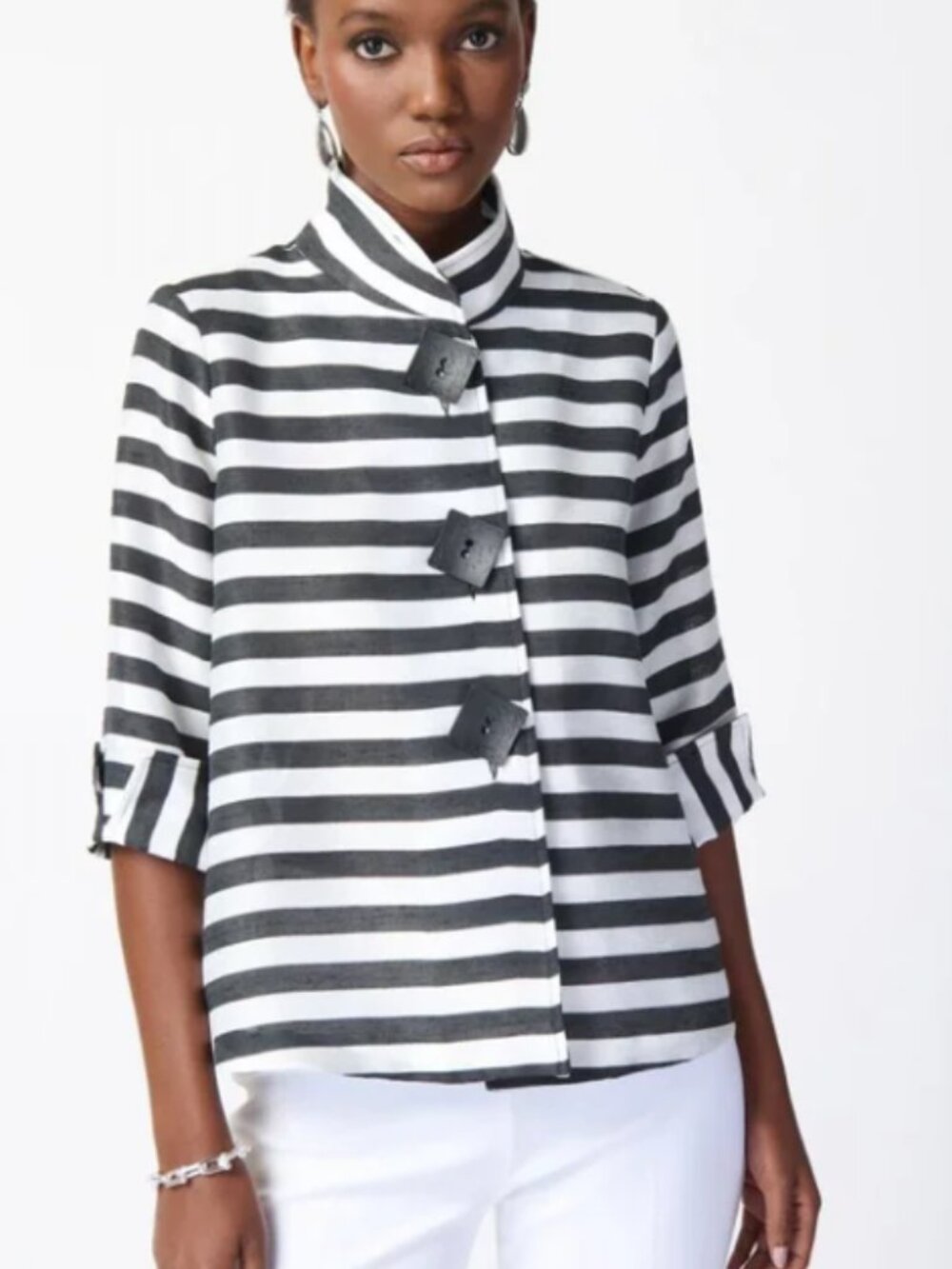NWT! Joseph Ribkoff Black Off-White Trapeze Jacket Size 12 Ret $220